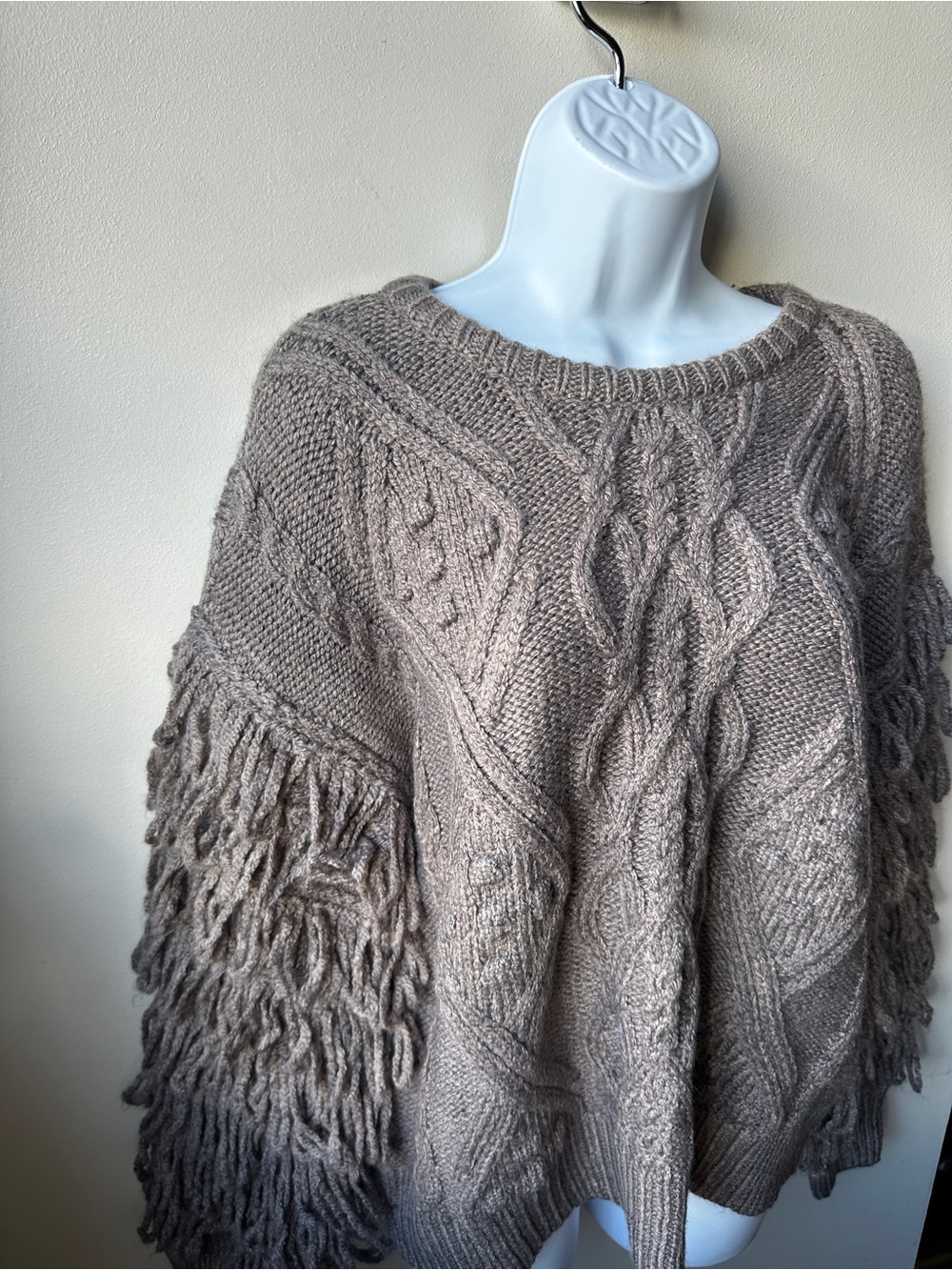 Fringe Grey Cozy Sleeve Cable Knit Sweater Oversized Chunky Boho Statement Pullo - Picture 3 of 6